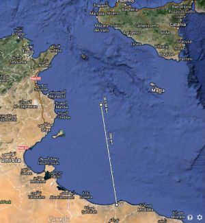 Ruta desde Trípolia hacia Lampedusa